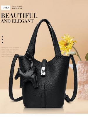 Women's solid color bucket bag