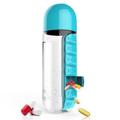 2-in-1 Portable 7-grid Medicine Case 600ML Water Cup